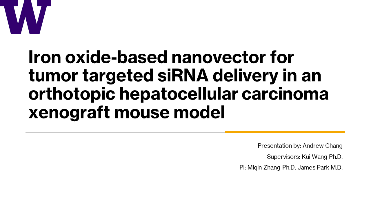 Iron Oxide-based Nanovector for Tumor Targeted siRNA Delivery in an Orthotopic Hepatocellular Carcinoma Xenograft Mouse Model Poster